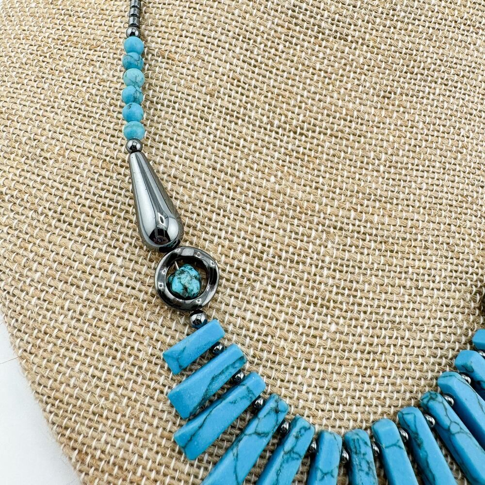 Vintage Turquoise Hematite Statement Necklace Sou… - image 4